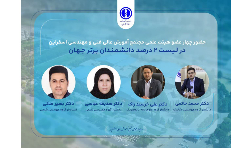 Four Faculty Members of Esfarayen University of Technology Listed Among World's Top 2% of Scientists in 2025